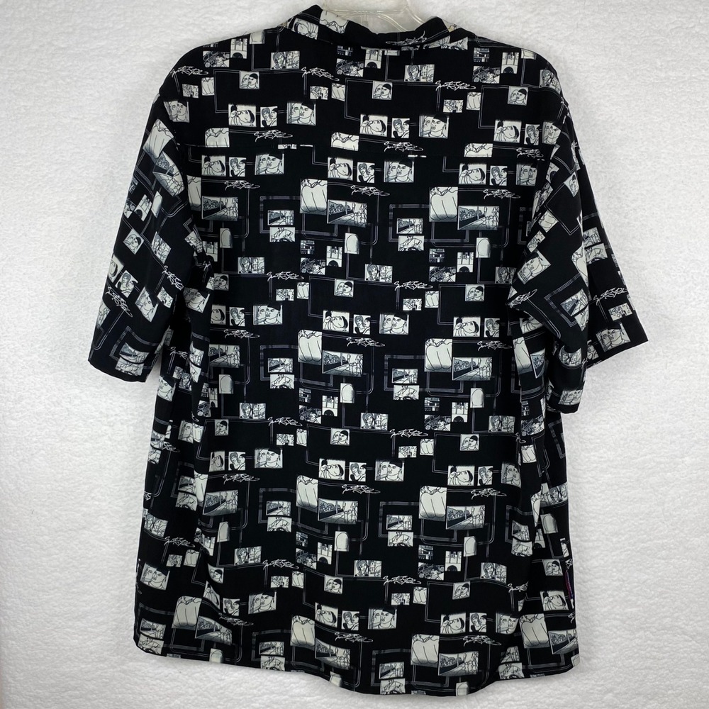 Vintage Southpole Mens XL Comic Graphic Print Button Down Shirt Black White Y2K - Picture 3 of 8